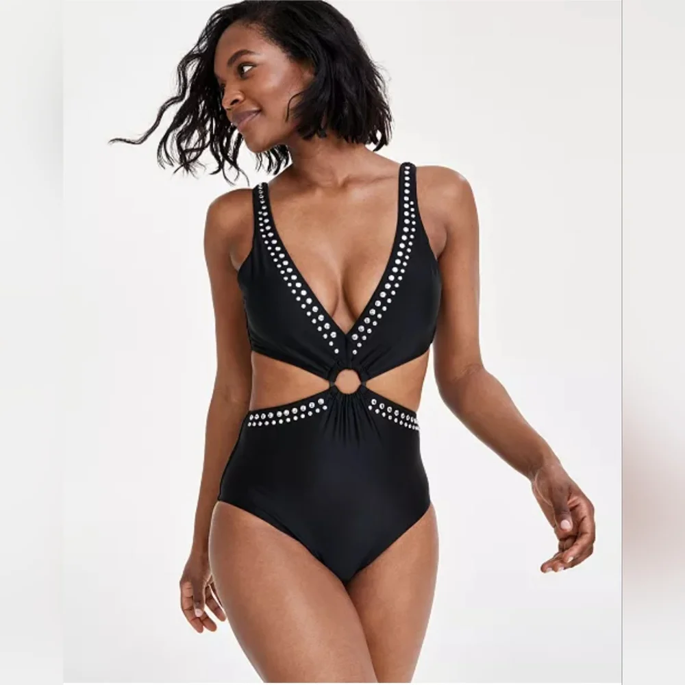 $94 Macy's Studded Monokini One-Piece Swimsuit with Side Cut-Outs, …